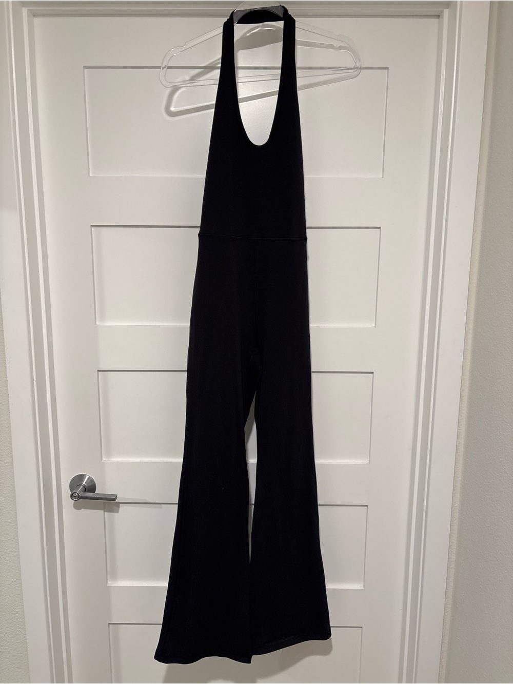 Wilfred Free Aritzia Black Flared Halter-Neck Bodycon Wide-Leg Jumpsuit
